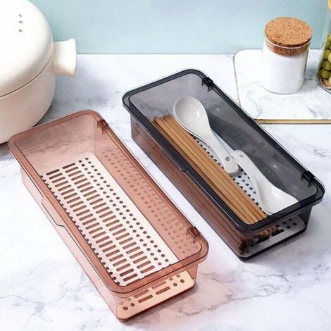 Boîte à couverts Boîte de rangement pour couverts de cuisine, 2 pièces Égouttoir à couverts avec maille, Baguettes Cou (1/4)