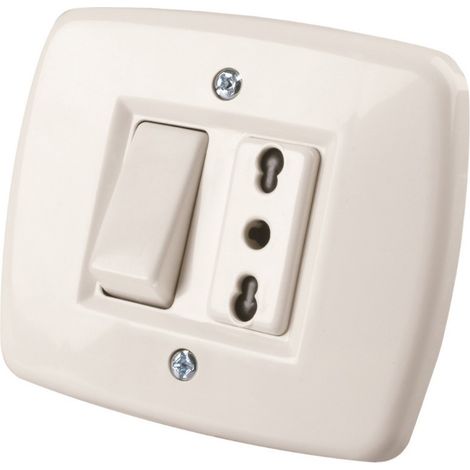 DEVIATORE UNIPOLARE + PRESA BIVALENTE INSTALLAZIONE SCATOLE ROTONDE