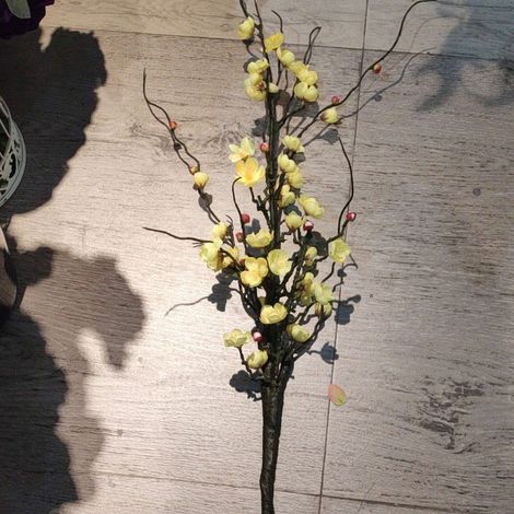 Branche de prunus en soie 127cm, fleurs doubles roses 4cm, tige flexible en fil de fer, feuillage réaliste, lot de 1, décoration intérieure sans entretien. (1/5)