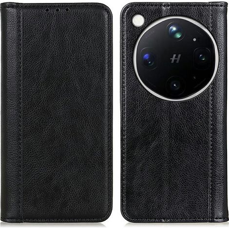 Funda tipo libro para Oppo Find X9 Ultra, piel dividida, negra (1/5)