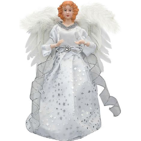 Figurine lumineuse d'ange pour sapin de Noël, avec lumières LED blanc chaud, à suspendre en tissu, 30 cm (12 pouces), 63,5-66 cm (25-26 pouces). (1/5)