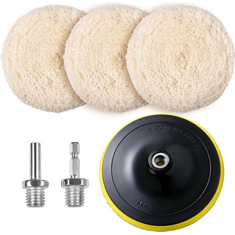 3 pièces de tampons de polissage en laine de 7 pouces et roue de polissage pour perceuse avec adaptateur M14 et disque adhésif (1/4)