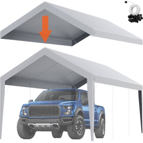 Toile d'auvent de rechange pour abri de voiture, 6,1x3 m, bâche de tente de garage, imperméable protégée contre UV, élastiques à billes, gris (couverture supérieure uniquement, cadre non inclus) (1/5)