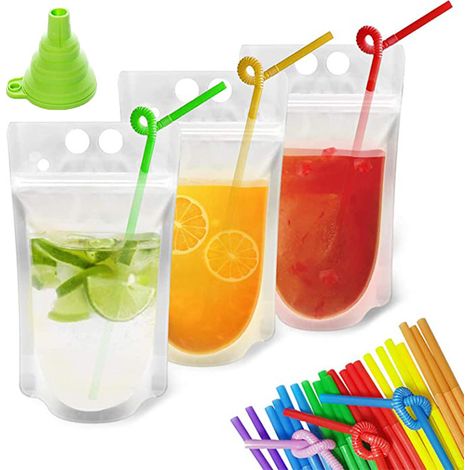 Sacs transparents transfrontaliers pour boissons, sacs de conservation pour smoothies, milkshakes et boissons chaudes et froides, sachets de jus auto-scellants de 473 ml (16 oz). (1/5)