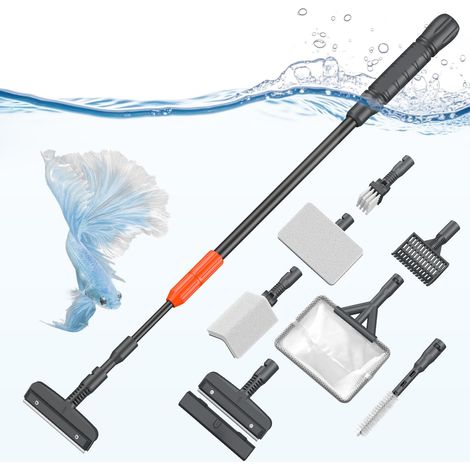 Outils de nettoyage pour aquarium kit de nettoyage 7 en 1 pour aquarium grattoir à algues éponge à récurer brosse râteau à gravier (1/4)