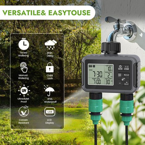 Minuterie d arrosage automatique double sortie – Vanne intelligente d irrigation – Pour cour et jardin (1/4)