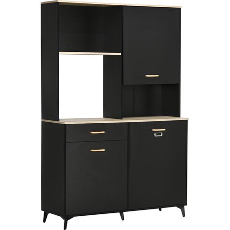 Buffet de cuisine, noir, 119 x 41 x 180cm, avec tiroirs, étagères de rangement, pour cuisine salle à manger, rangement cuisine