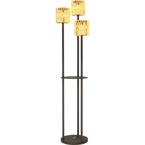 Lampadaire d'extérieur solaire-rotin-3 lampes-étagère-bohème-étanche IP44-jardin-terrasse-37x37x144(cm) (1/5)