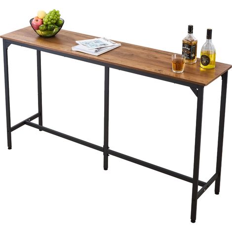 Table de Bar Rectangulaire 160 cm, Table Haute de Cuisine, Meuble pour Balcon Salon Salle à Manger Bureau Coin Repas Bistro, Mange-debout Allongé, Plateau en Panneaux de Particules, Marron Clair (1/5)