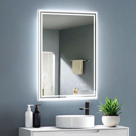 Badezimmerspiegel GIMBELEN 80x60 cm mit LED-Beleuchtung, 3 Lichtfarben, Dimmer, integrierte Steckdose, Anti-Beschlag, Speicherfunktion, IP44, horizontal/vertikal (1/5)