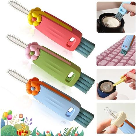 Brosse de nettoyage 3 en 1 pour bouteille d'eau – Brosse de nettoyage pour couvercle de tasse, brosse de nettoyage portable multifonctionnelle pour les espaces restreints, les tasses et les réc (1/5)