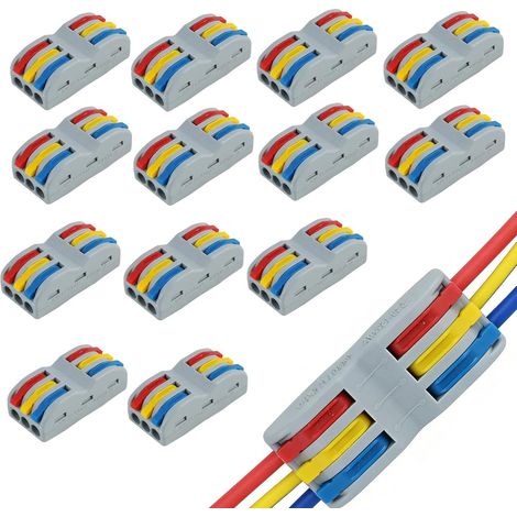 13 Pièces Connecteur Rapide Électrique SPL-3, Domino Electrique 3 Entrées, 3 in 3 out 6 Ports, Câblage Facile et Sécurisé, Matériau Ignifuge Nylon PA66, Polyvalent pour Divers Types de Fils (1/5)