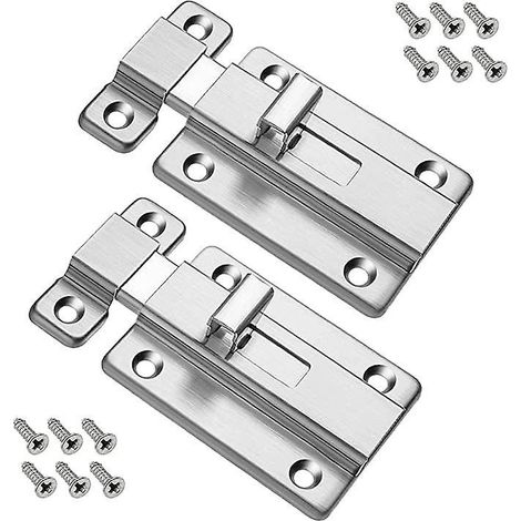 2 Pcs Boulons De Porte, Verrou De Porte En Acier Inoxydable, Verrou De Scurit Verrouillage Avec 12 Vis Pour Portes Encastres Chambre Salle De Bai (1/5)