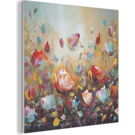 CUADRO ACÚSTICO Flores - Arte - Naturaleza - Pintura al óleo Cuadros Decoracion Salon Modernos 90x90 (1/5)