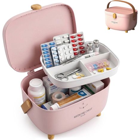 Medicine Storage Box - Large Compartment, 3-Section Tray (1/5)