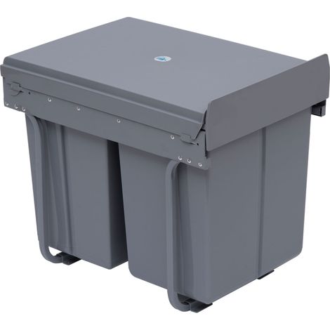 Kitchen Recycle Waste Bin Pull Out Soft Close Dustbin Recycling Cabinet Trash Can Grey (40L (1x20L+2x10L))