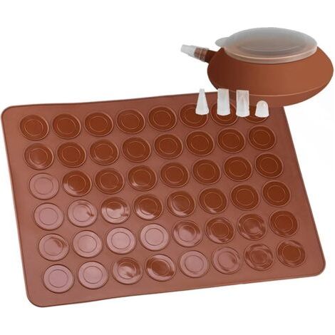 Macarons Tapis de Cuisson Ensemble de Moules en Silicone 48 Capacités Anti-adhérent Plateau de Cuisson avec Stylo de Décoration et 4 Bus pour Macaron, Cupcake, Dessert (1/5)