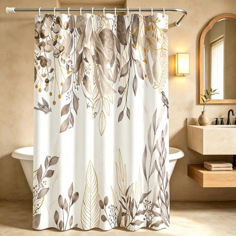 Rideau de douche 200x200cm Feuilles d'Automne Gris, Ourlet lesté Anti-moisissure, Imperméable, Lavable en Polyester avec Œillets et 12 Anneaux de Rideau de Douche pour Salle de Bain, Baignoire (1/5)