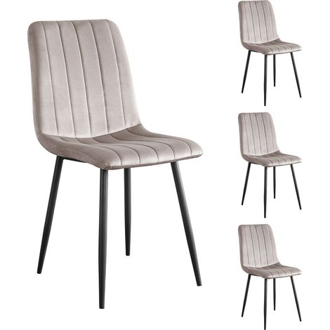 Lot de 4 chaises repas en velours gris clair - VELVET