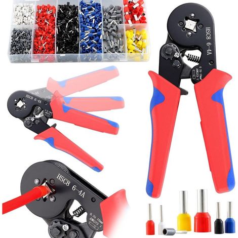 Pince à Sertir,Pince a Sertir HSC8 6-4,1250 Cosses electriques a Sertir 0.25-10mm²-Pince Sertir Cosse pour Installations Électriques et Réparations de Véhicules-Pinces à Sertir