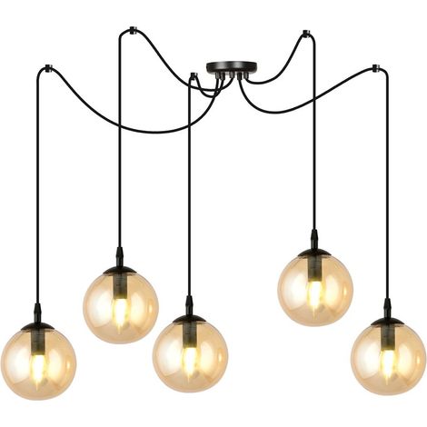 Lampada a Sospensione Gigi, Acciaio verniciato a polvere, Vetro, Nero, Ambra, 200x200x70 cm