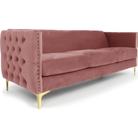 Canapé 3 Places en Velours "Suez" 204cm Rose (1/4)
