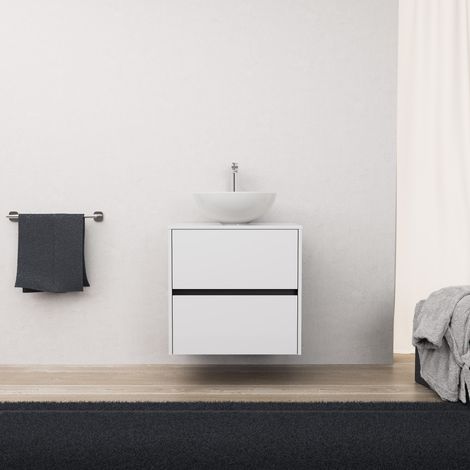 Inda - Badezimmerschrank 2 Schubladen L.60 mit Aufsatzwaschbecken / Glänzendes Weiß - Diamante