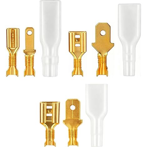 Lot de 240 connecteurs spatule, bornes à sertir mâles/femelles 2,8/4,8/6,3mm avec manchons isolants, bloc de bornes fil cuivre pour autoradio, haut-parleur et réparation électrique auto (1/4)