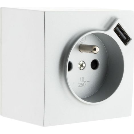 – Prise saillie 2P+T avec port USB 2,4A – Installation en saillie – Puissance 3680W – Couleur gris pour intérieur moderne