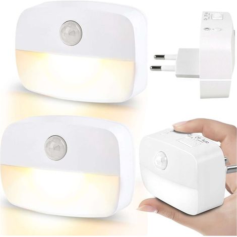 2x LED-Nachtlicht mit Bewegungsmelder für EU-Steckdose, 3 Lichtfarben, Alogy Nachtlicht Weiß (1/5)