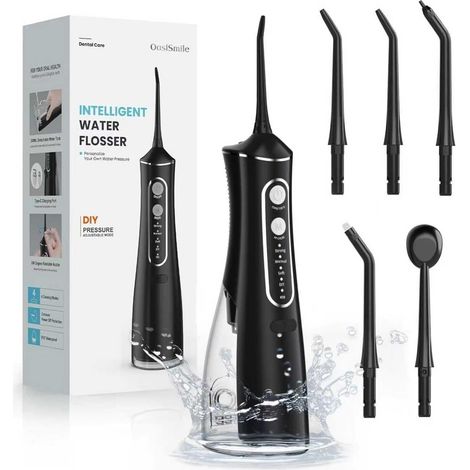 Jet Dentaire Hydropulseur Portable, 5 Buses Rotatives 360° 4 Modes, DIY Pression Réglable, Favorise l’Hygiène Buccale, USB Rechargeable Étanche IPX7, Hydropulseur 300 ML pour Maison et Voyage (1/5)