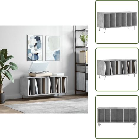 Armoire à disques gris béton 100x38x48 cm bois d'ingénierie - Meuble À Disques - Armoire À Vinyle - Rangement Disque Vinyle - Étagère Musique - Support Tournielle (1/5)