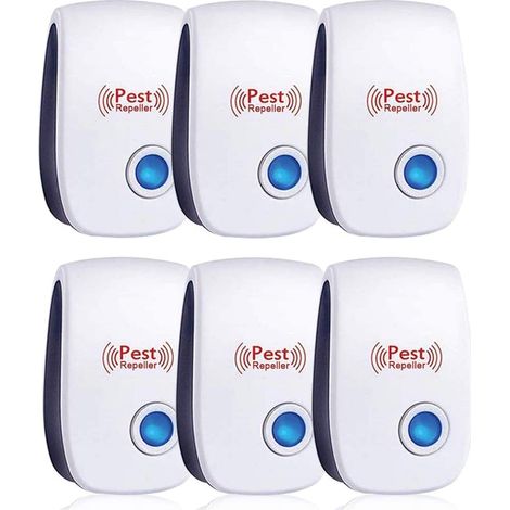 Lot de 6 Repulsif Ultrasons, Ultrason Souris, Ultrason Souris et Rat Efficace Contre Souris,Rats,Mouches,Moustiques,Insectes Nuisibles,Araignées,Cafards, Sûr et Non Toxique