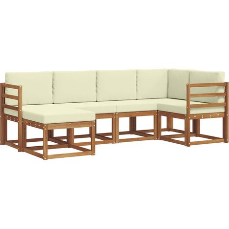 Set di divani da esterno con cuscino 6 pcs Naturale e Crema vidaXL