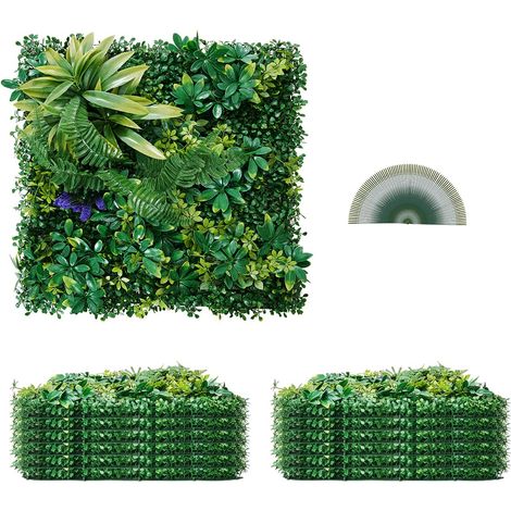 VEVOR Pannelli da Parete in Erba Artificiale 500 x 500 x 50 mm 12 Pezzi, Pannello di Bosso Verde Combinato 3D per Decorazioni Verdi per Interni ed Esterni e Copertura di Recinzione in Edera, Verde