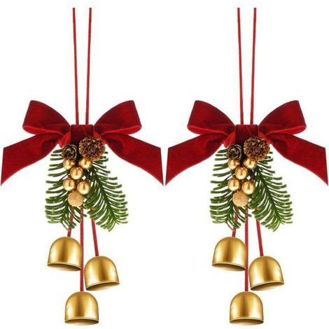 Clochette De Noël - Métal Rouge Et Or 16 X 11 Cm - Pour Sapin Porte Guirlande - 2 Pièces (1/5)
