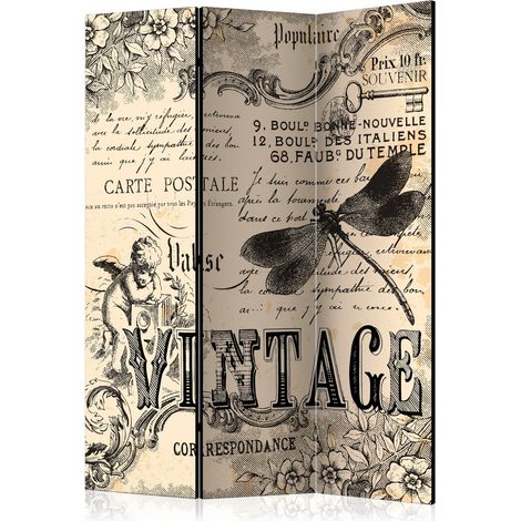 Paravent Vintage 3 Volets, Charme Rétro et Élégant - Beige et Noir (1/5)