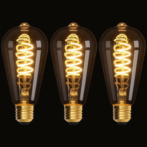 Terafeels Lot de 3 ampoules LED vintage E27, ST64, 4 W, 220-240 V, blanc chaud 2700 K, verre transparent, filament spiralé, intensité variable, style Edison (1/5)