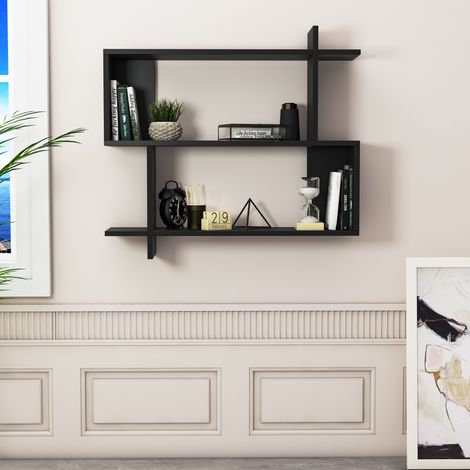 Mina etagère murale 2 niveaux design modern (noir)