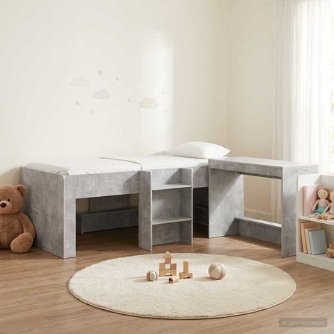 vidaXL Letto alto per bambini con scrivania 2 pz Grigio Cemento (1/5)