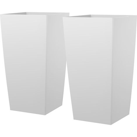 Mophorn Set di fioriere alte per piante e fiori, 2 pezzi, altezza 75 cm, adatte per interni, esterni, cortili, giardini e ingressi, con fori di drenaggio, plastica, design conico quadrato, bianco