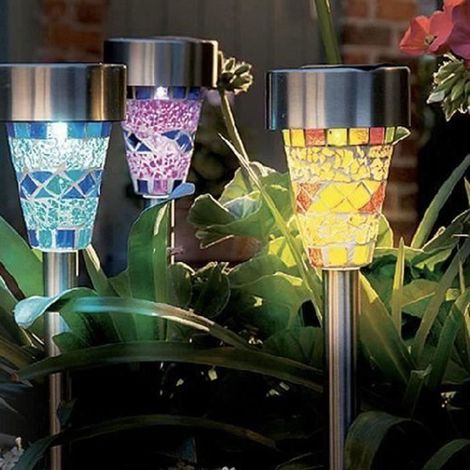 Lampe Solaire 3pcs Lumières de bordure en mosaïque Lampes de jardin Extérieur éclairage LIE429 (1/4)