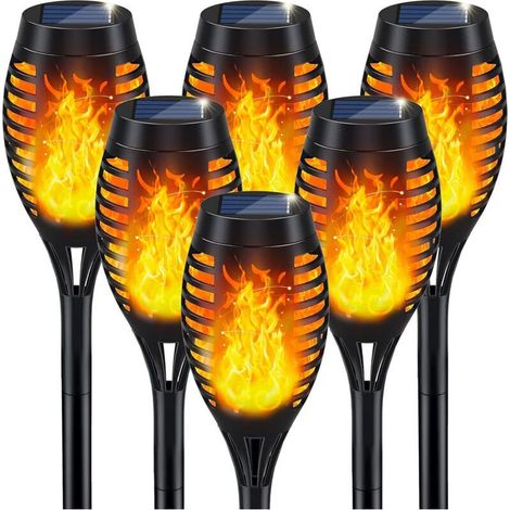 6 Pcs Lampe Solaire Exterieur -12 LED avec Flammes Réalistes - Imperméable Solaire Lampe Torche pour Décor Jardin (1/5)