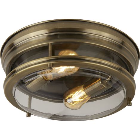 Searchlight Edinburgh - Plafoniera a filo per bagno a 2 luci Ottone antico IP44, E27 (1/5)