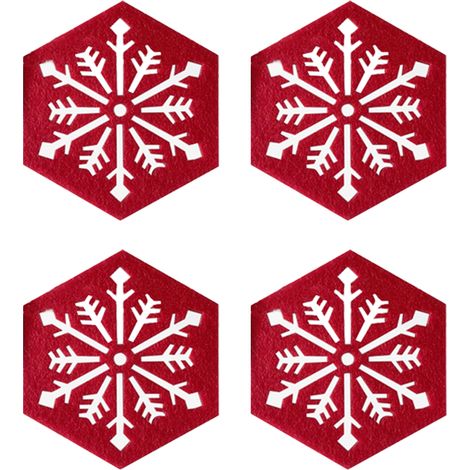 Sous-Verre Flocon De Neige - En Feutre - 100 X 100 X 5 Mm - Pour Fêtes De Fin D'Année - Lot De 4 (1/5)