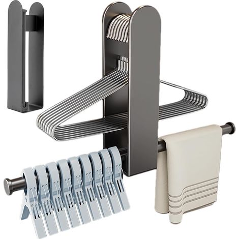 Perchero de pared retráctil, no requiere taladrar, multifuncional para guardar ropa en armarios o baños – negro (1/5)