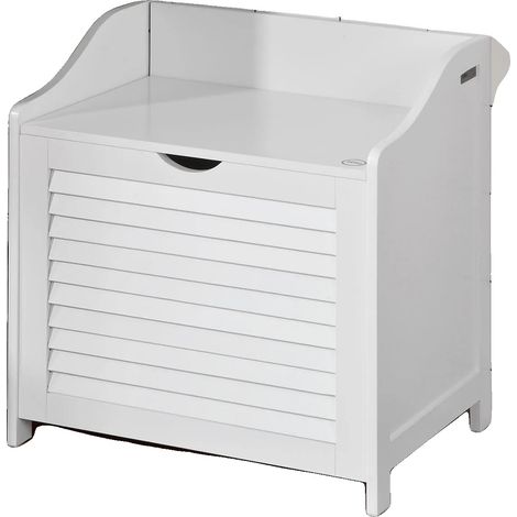 Banc de rangement, construction en MDF robuste, design moderne minimaliste, BLANC (1/5)