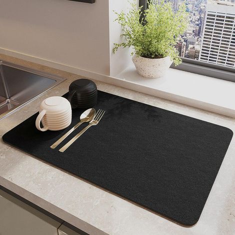 Küchenarbeitsplatten-Abtropfmatte, hoch saugfähige und fleckenabweisende Gummimatte (schwarz, 40 cm x 60 cm) (1/5)