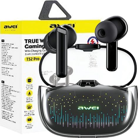 Cuffie Bluetooth TWS AWEI 5.3 con docking station, colore nero. (1/5)