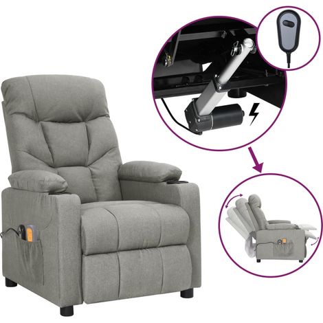 Vidaxl – Fauteuil électrique de massage inclinable – 3 positions – 6 points de massage – Tissu respirant gris clair – Commande manuelle incluse